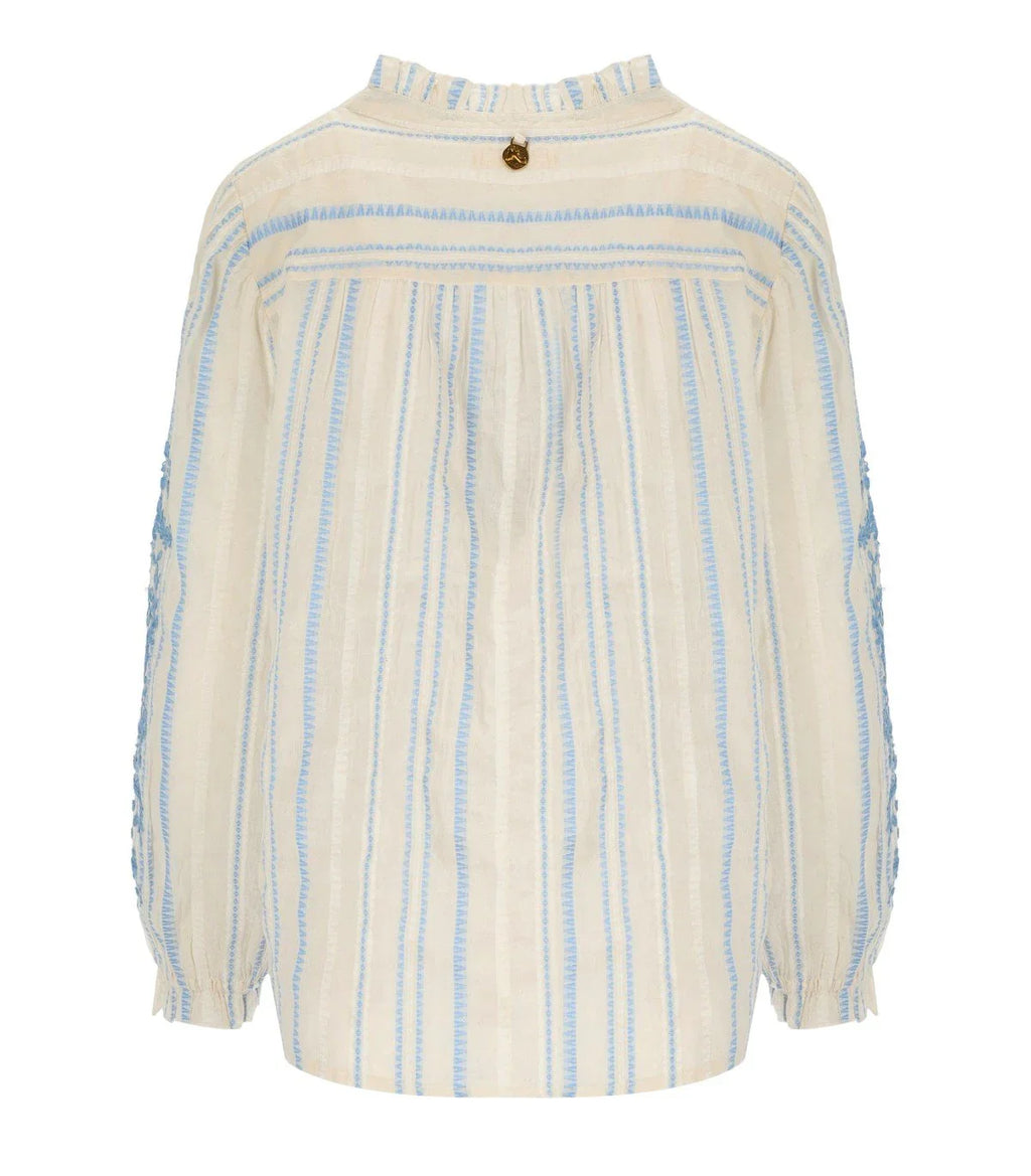 Pahiesa Formentera Ecru And Light Blue Blouse