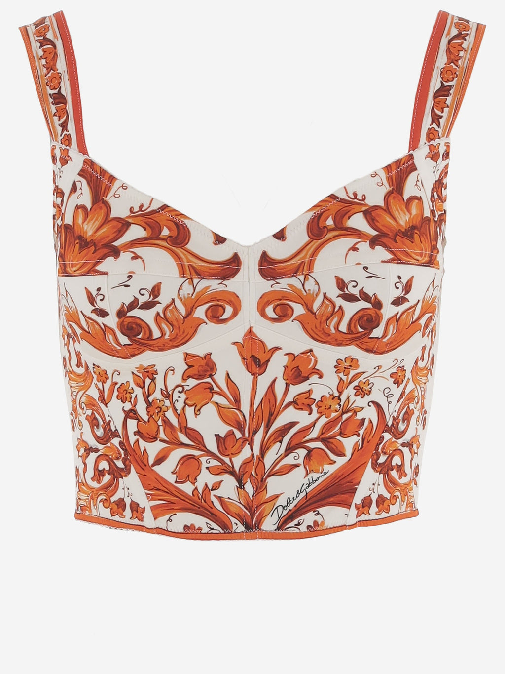 Dolce & Gabbana Stretch Silk Blend Bustier Top With Majolica Print