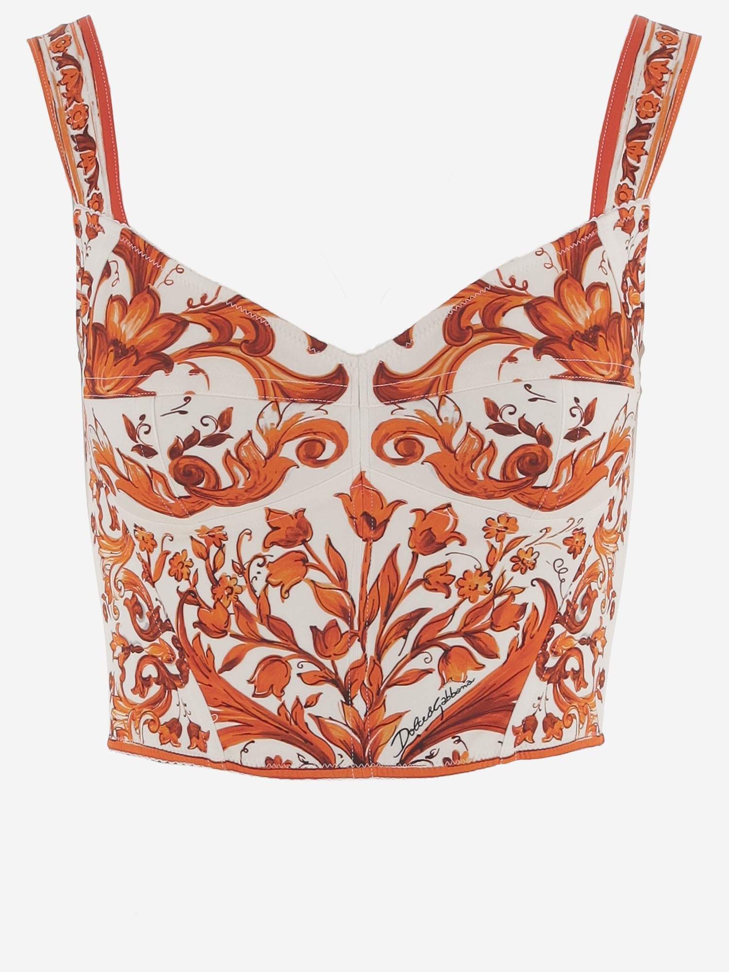 Dolce & Gabbana Stretch Silk Blend Bustier Top With Majolica Print