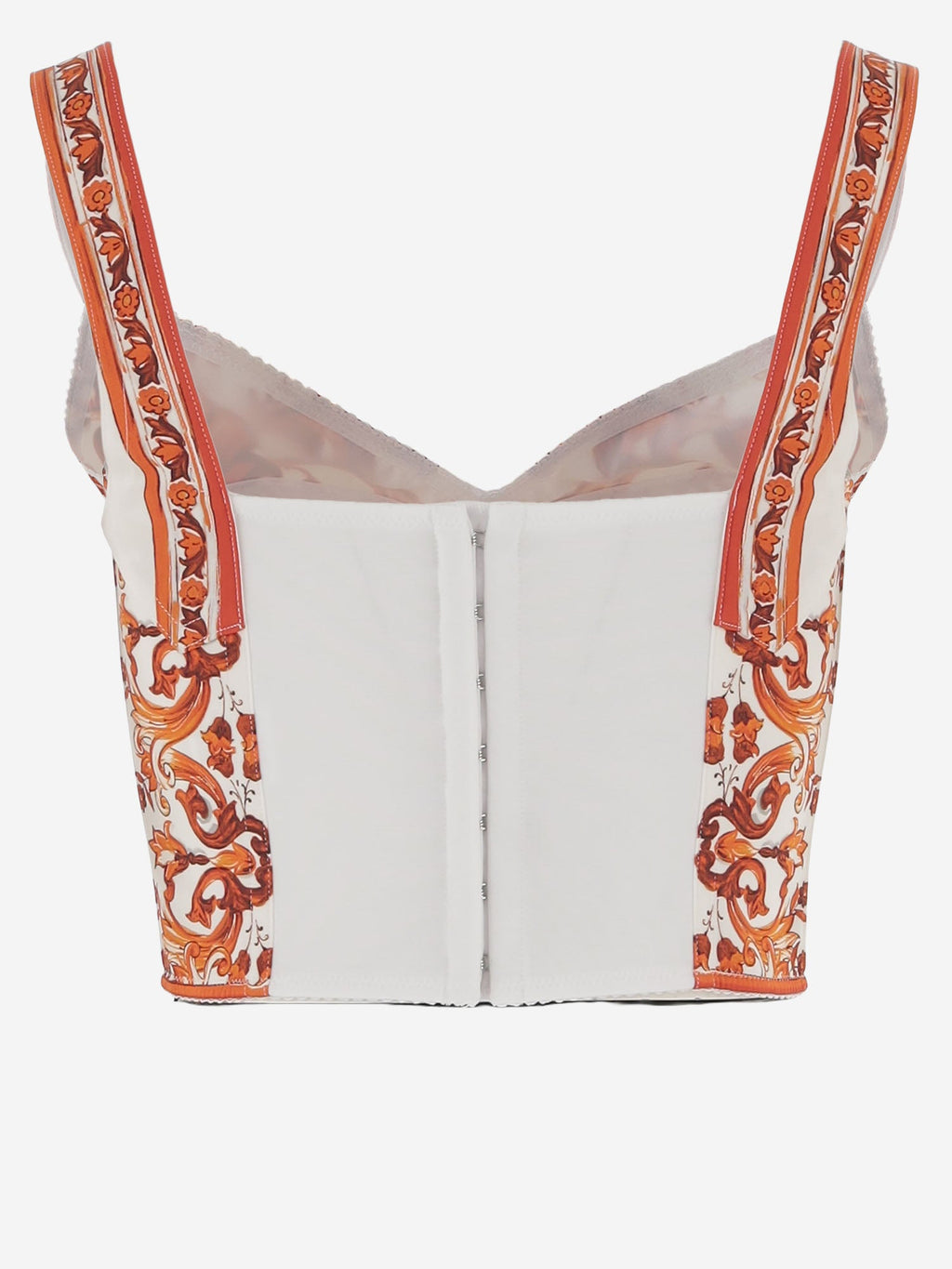Dolce & Gabbana Stretch Silk Blend Bustier Top With Majolica Print