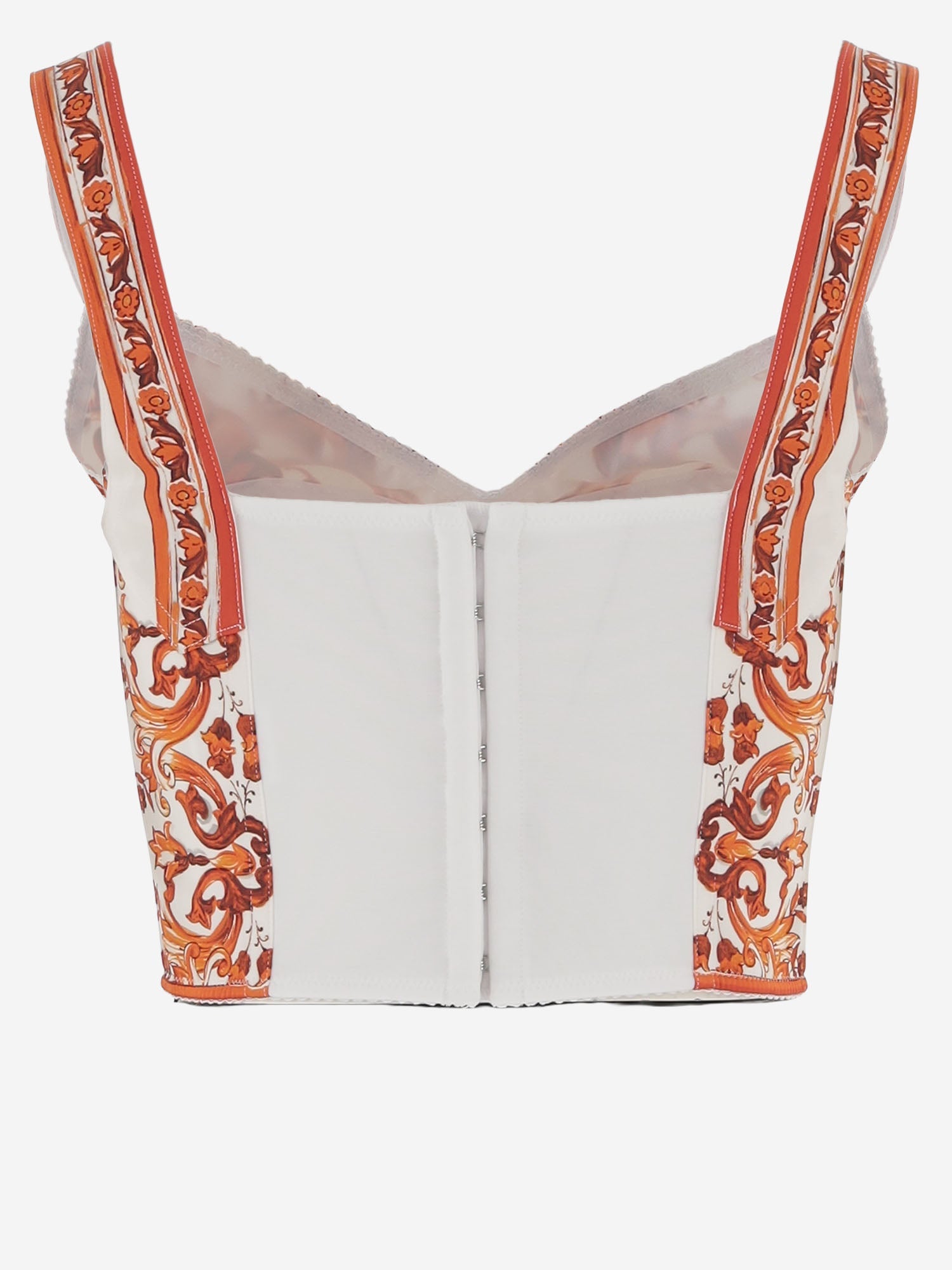 Dolce & Gabbana Stretch Silk Blend Bustier Top With Majolica Print