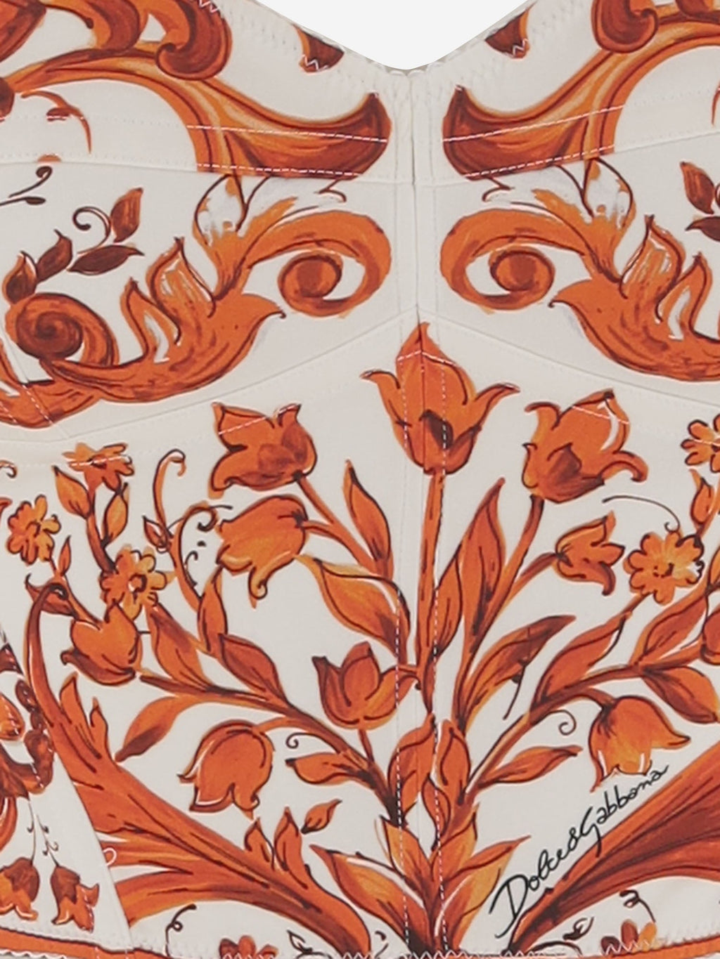 Dolce & Gabbana Stretch Silk Blend Bustier Top With Majolica Print