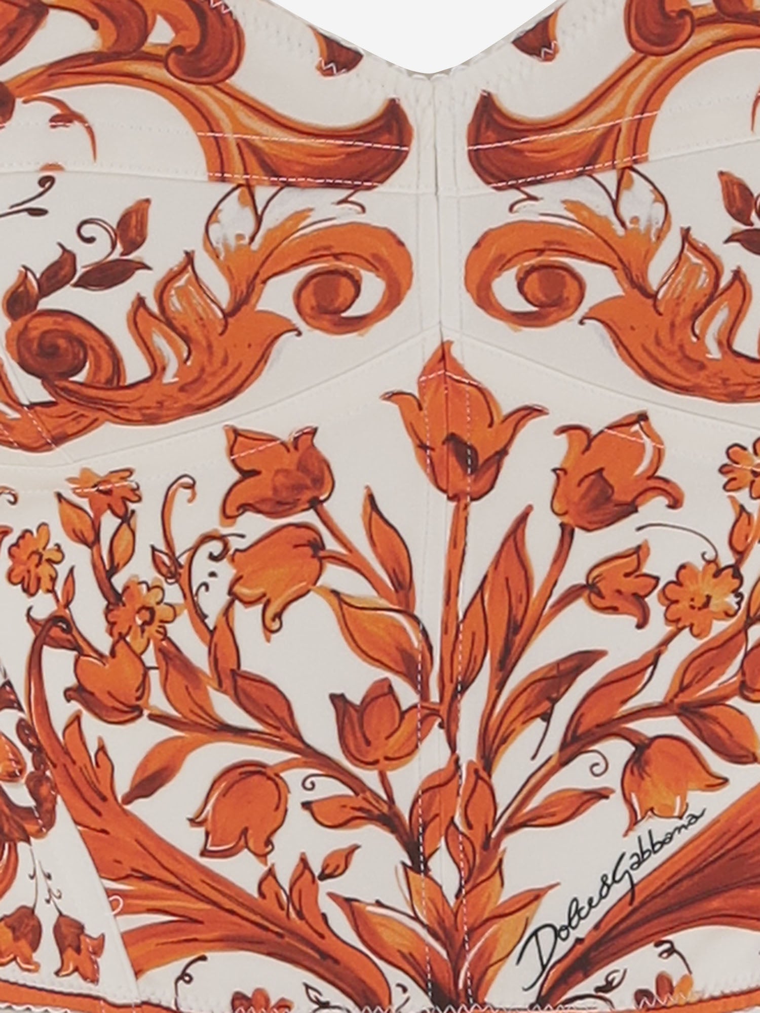 Dolce & Gabbana Stretch Silk Blend Bustier Top With Majolica Print