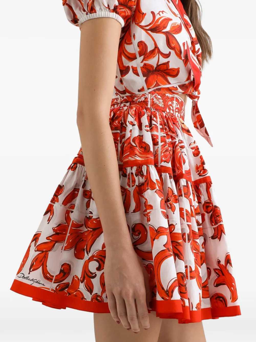 Dolce & Gabbana Poplin Skirt With Majolica Print