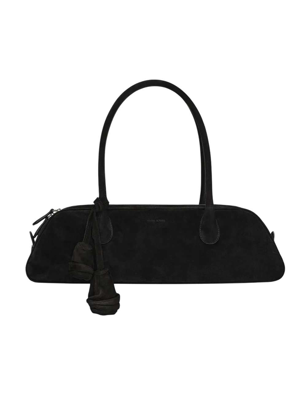 Magda Butrym Brigitte Trapeze Bag In Black Suede With Flower Charm