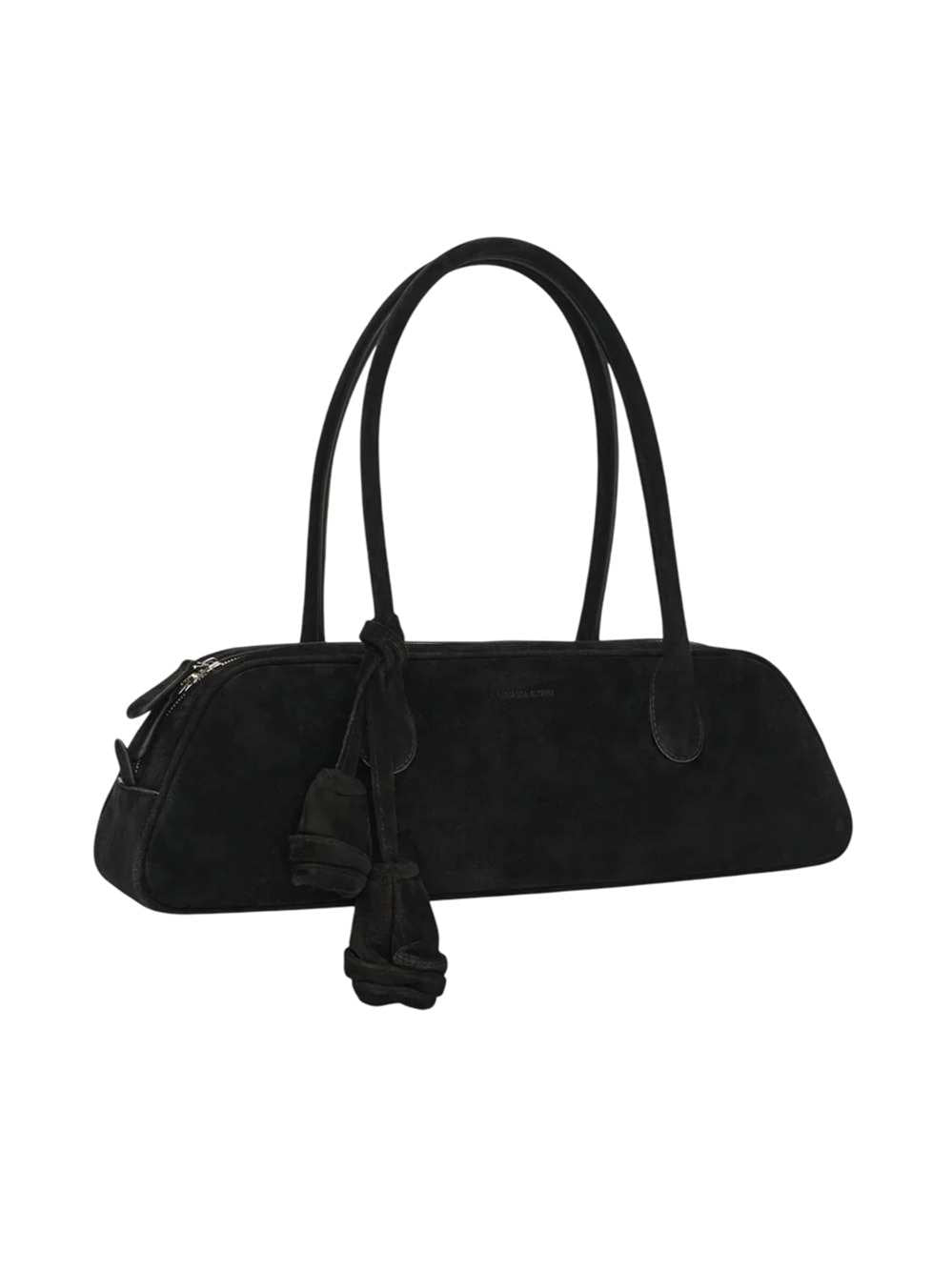 Magda Butrym Brigitte Trapeze Bag In Black Suede With Flower Charm