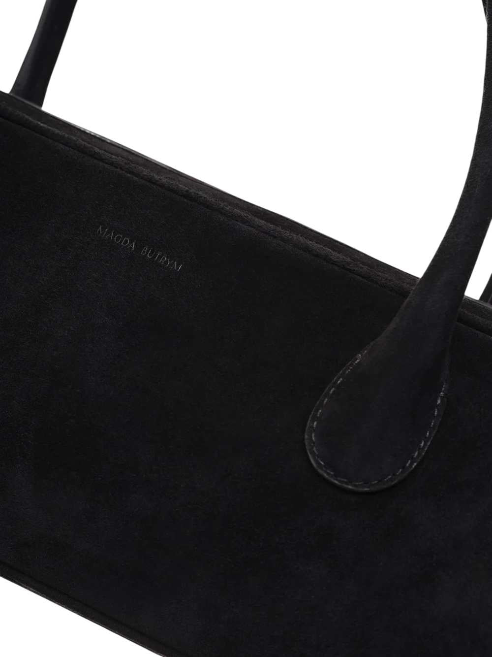 Magda Butrym Brigitte Trapeze Bag In Black Suede With Flower Charm