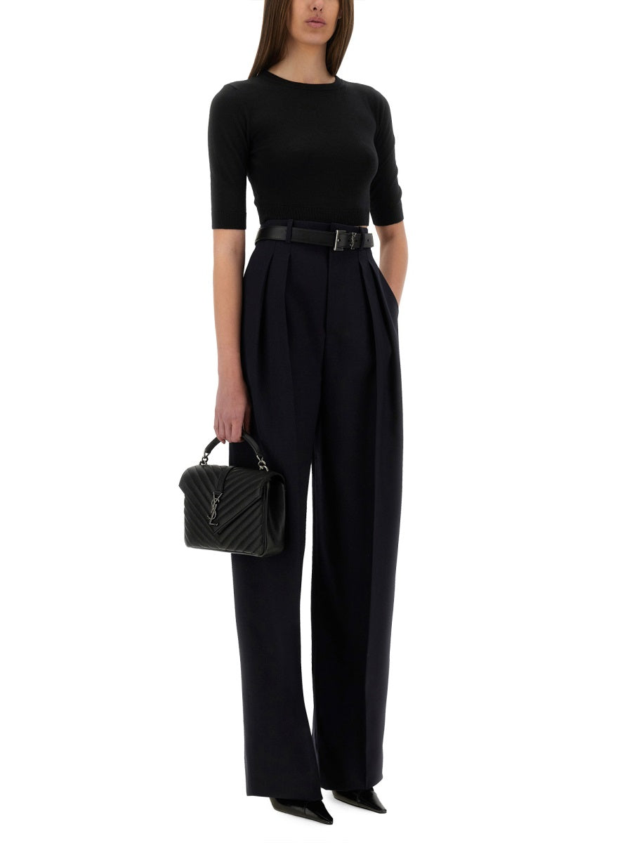 Saint Laurent Wide Leg Pants In Grain De Poudre