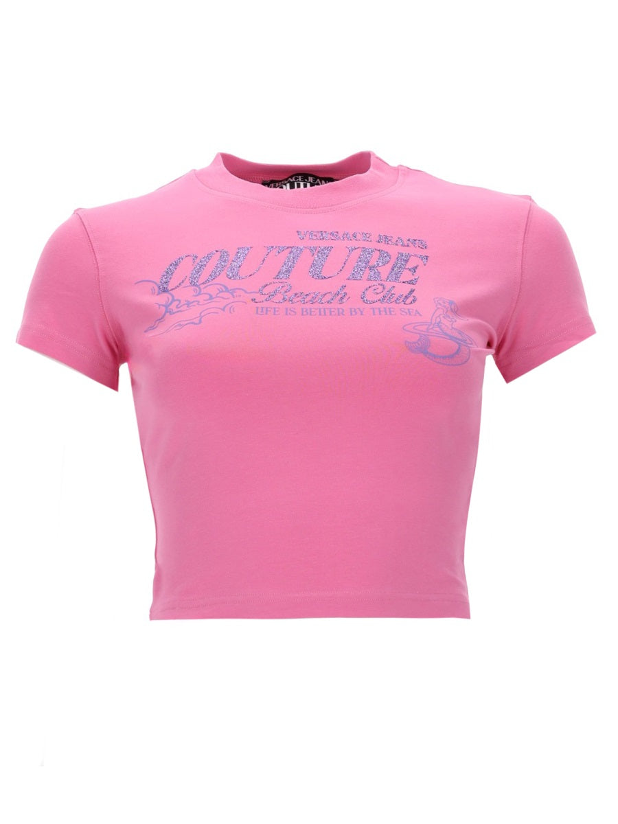 Versace Jeans Couture T Shirt Con Logo Glitterato