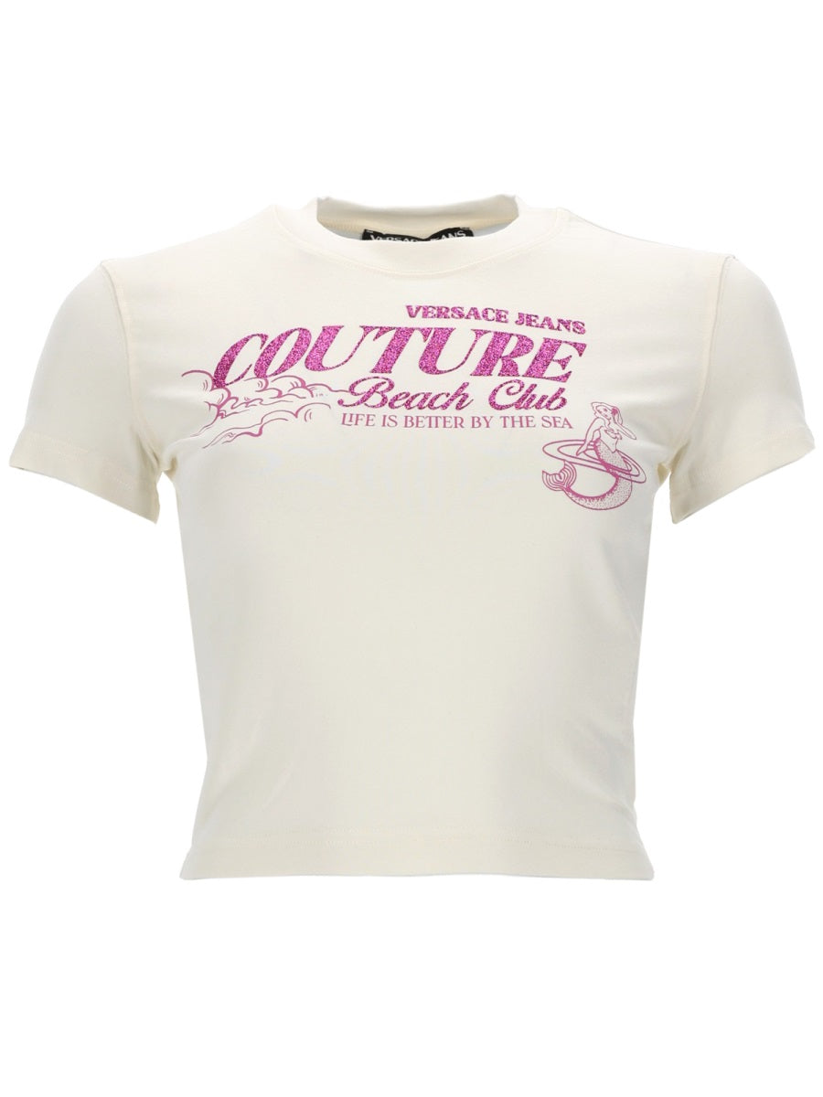 Versace Jeans Couture T Shirt Con Logo Glitterato