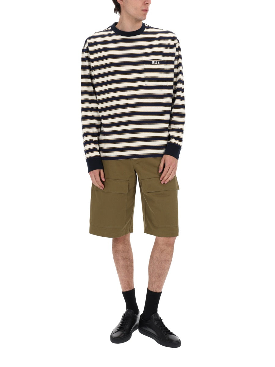 Msgm Shorts In Cotone Con Patch Logo