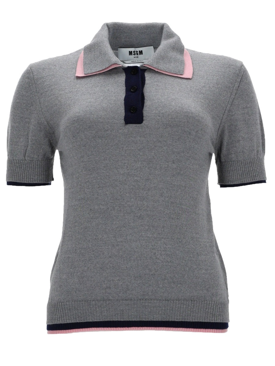 Msgm Polo In Lana Con Doppio Bordo