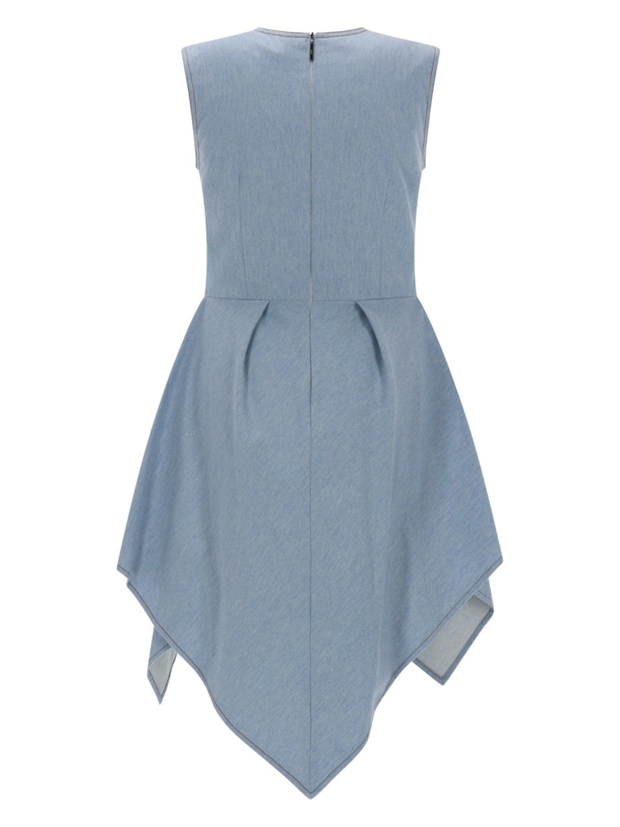 Msgm Abito In Denim Con Gonna Asimmetrica