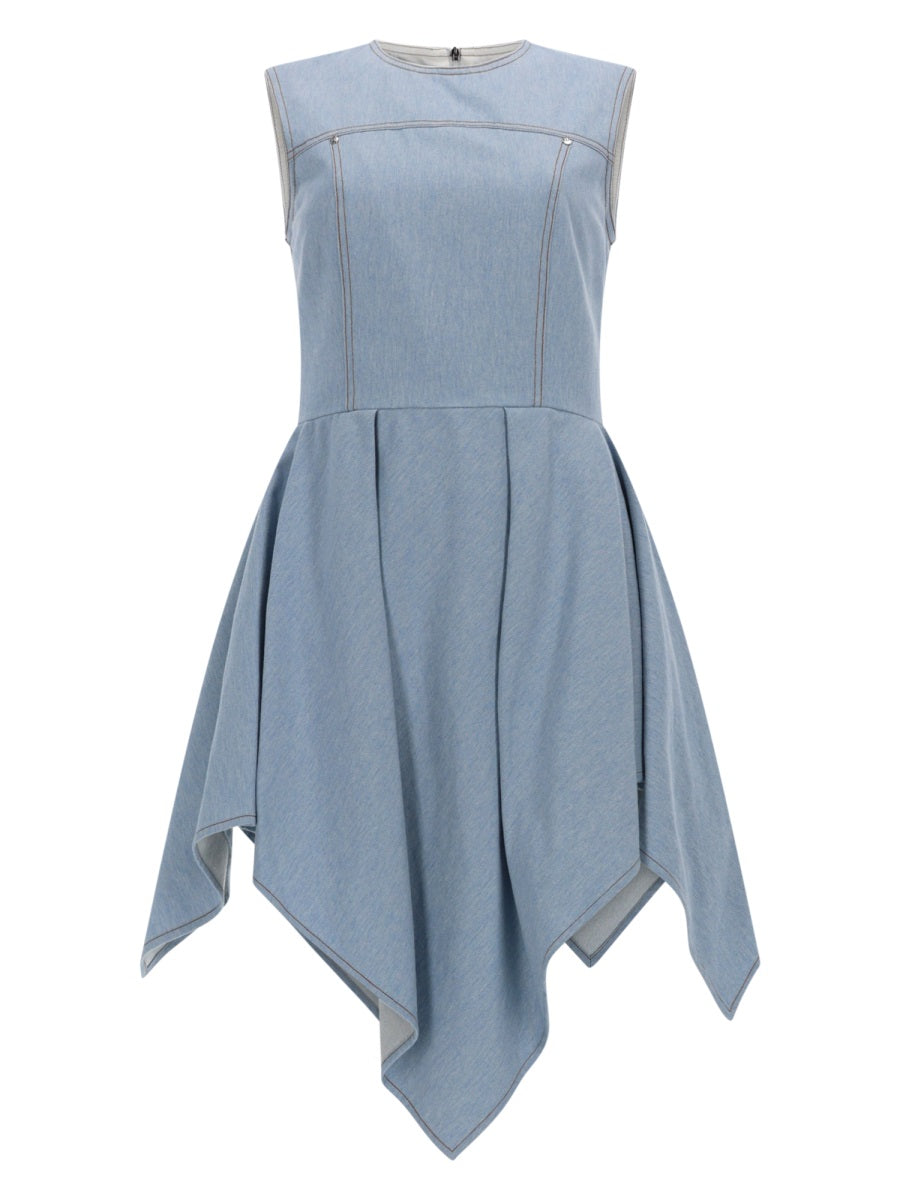 Msgm Abito In Denim Con Gonna Asimmetrica