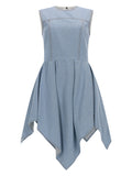 Msgm Abito In Denim Con Gonna Asimmetrica