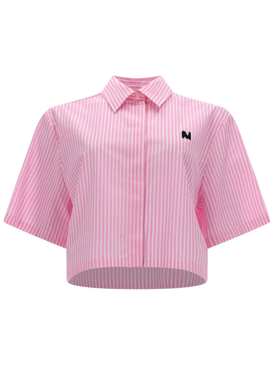 Msgm Camicia Crop Con Logo