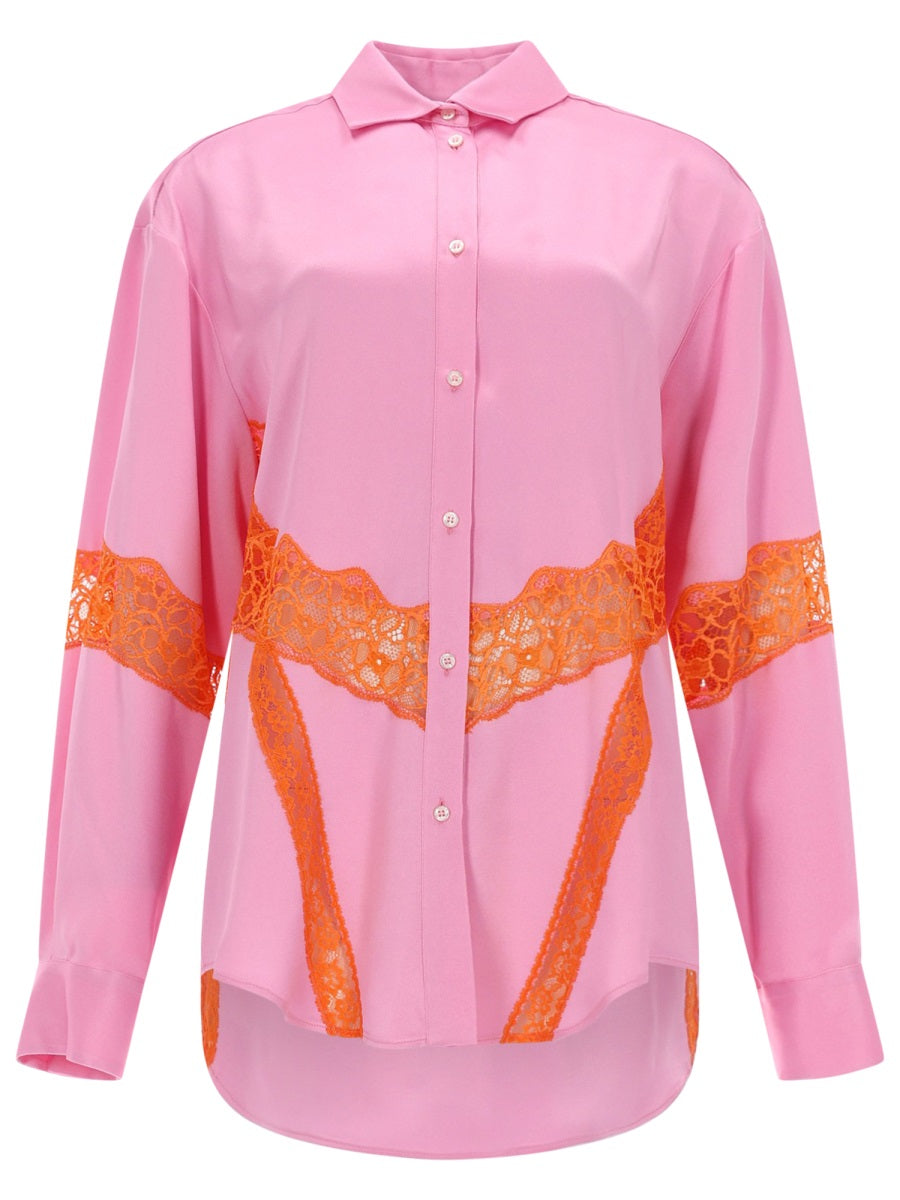 Msgm Camicia Con Inserti In Pizzo