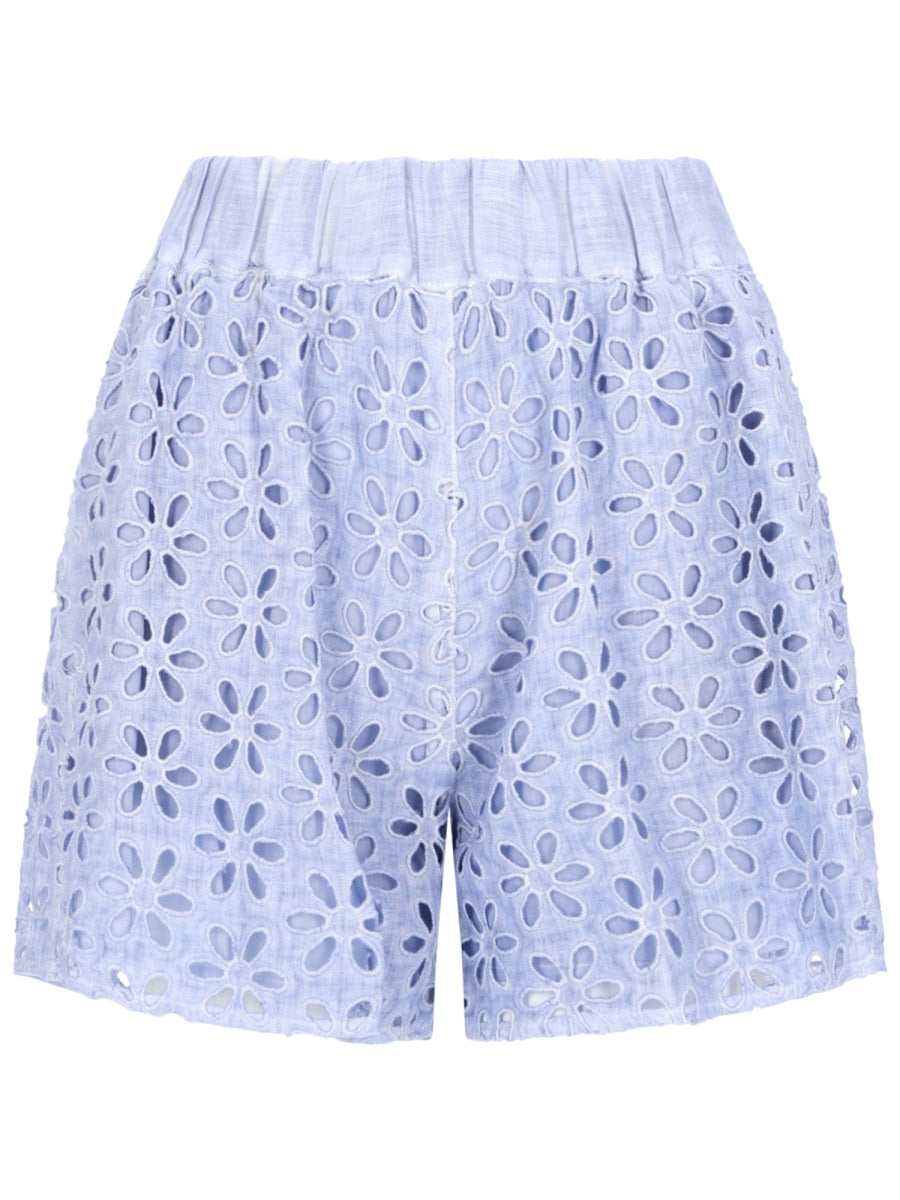 120% Lino Shorts Con Motivo Traforato
