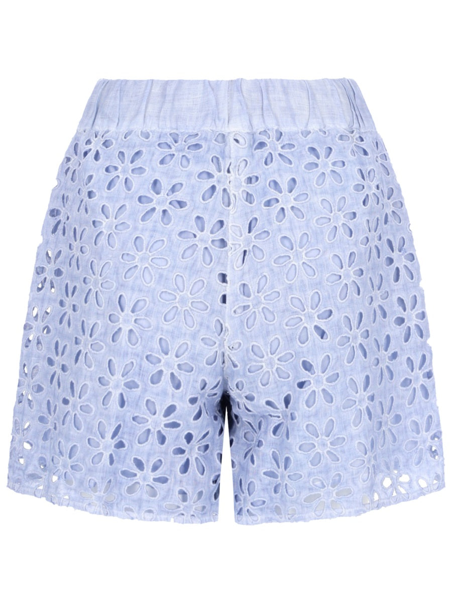 120% Lino Shorts Con Motivo Traforato