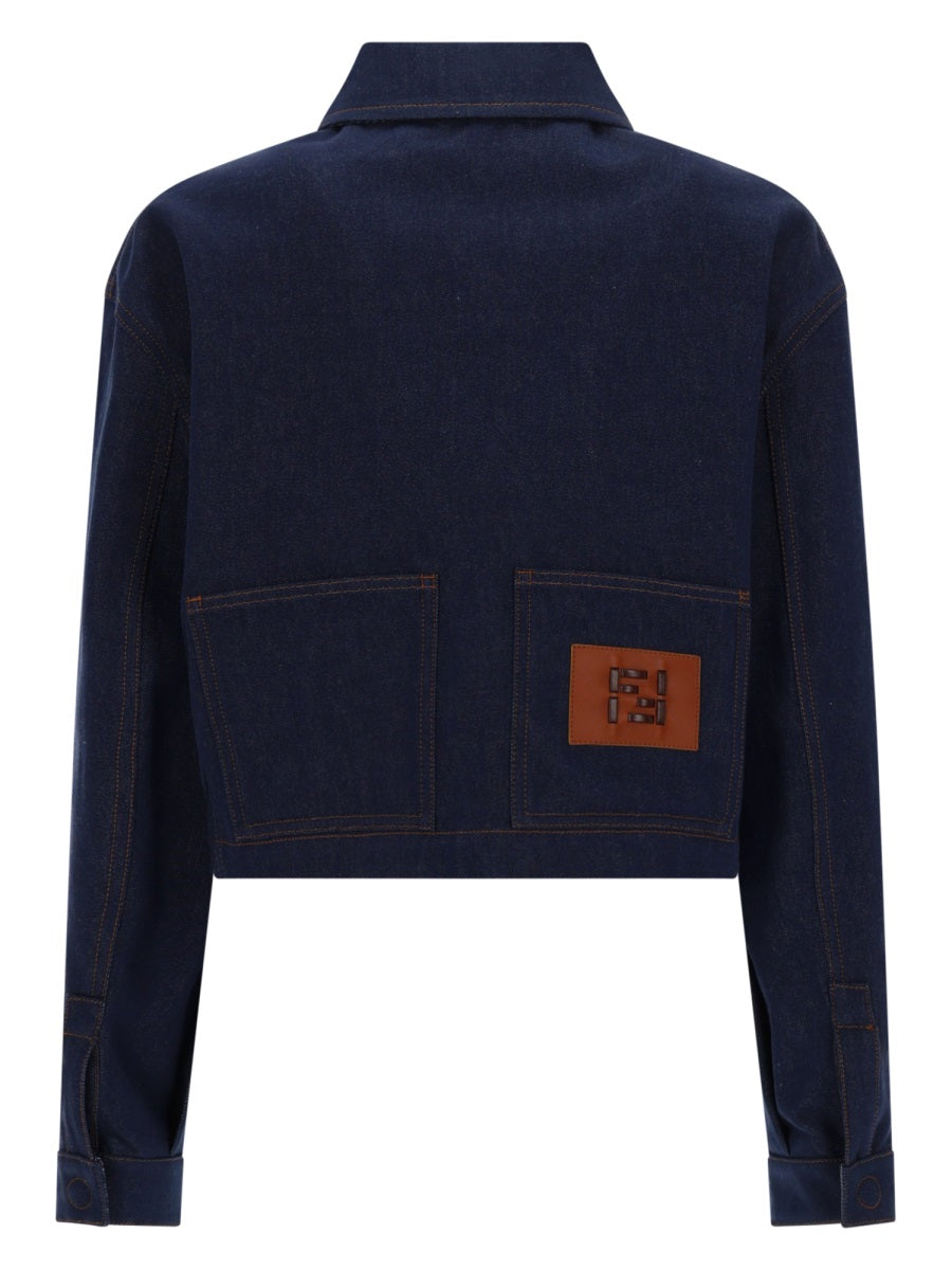 Fendi Giacca In Denim Con Logo Ricamato