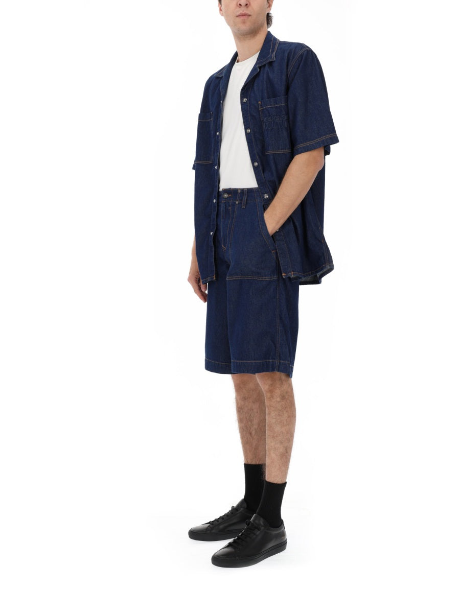 Versace Jeans Couture Shorts In Denim Di Cotone