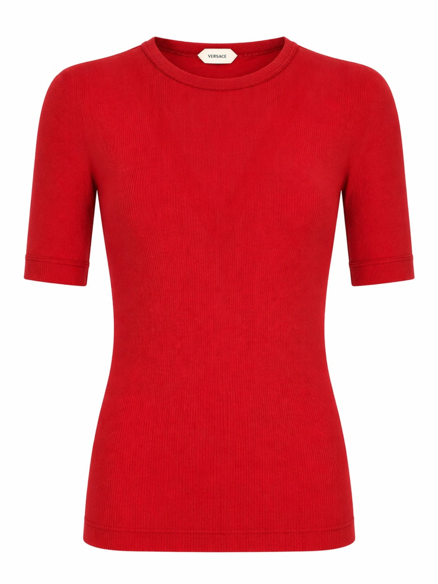 Versace T Shirt In Lana A Coste Con Ricamo