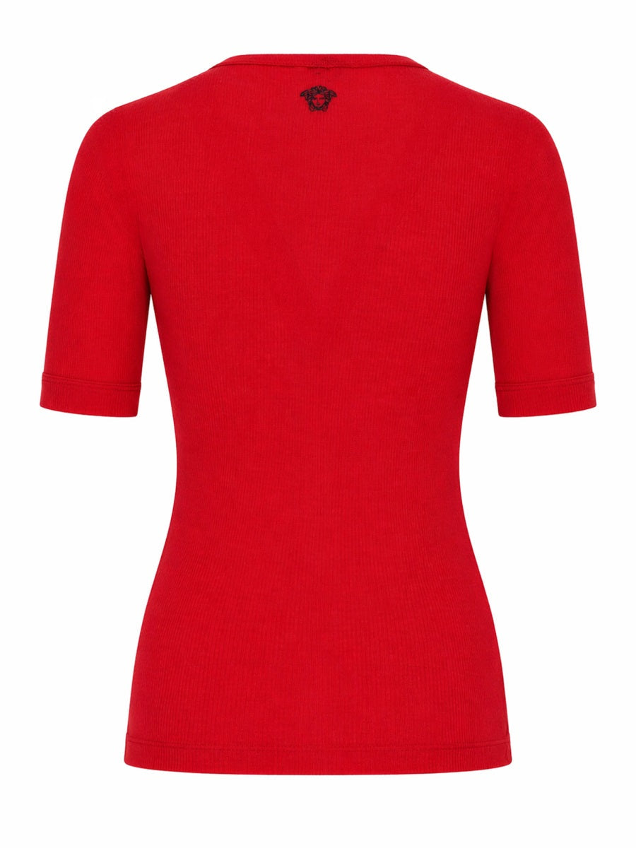 Versace T Shirt In Lana A Coste Con Ricamo