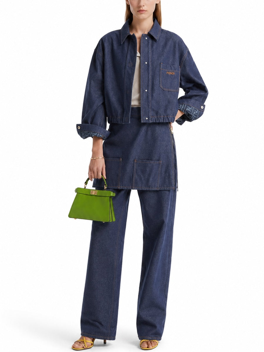 Fendi Giacca In Denim Con Logo Ricamato