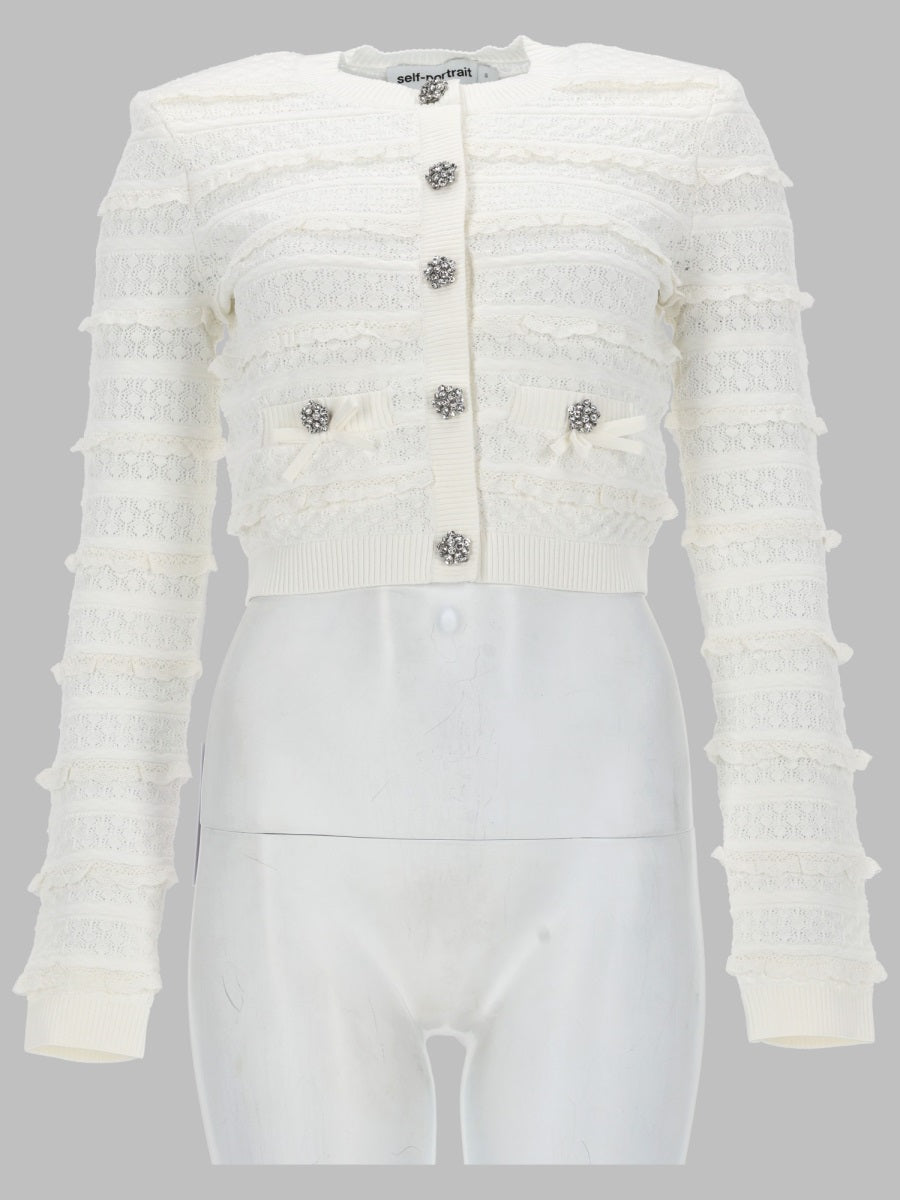 Self Portrait Cardigan Traforato Con Strass
