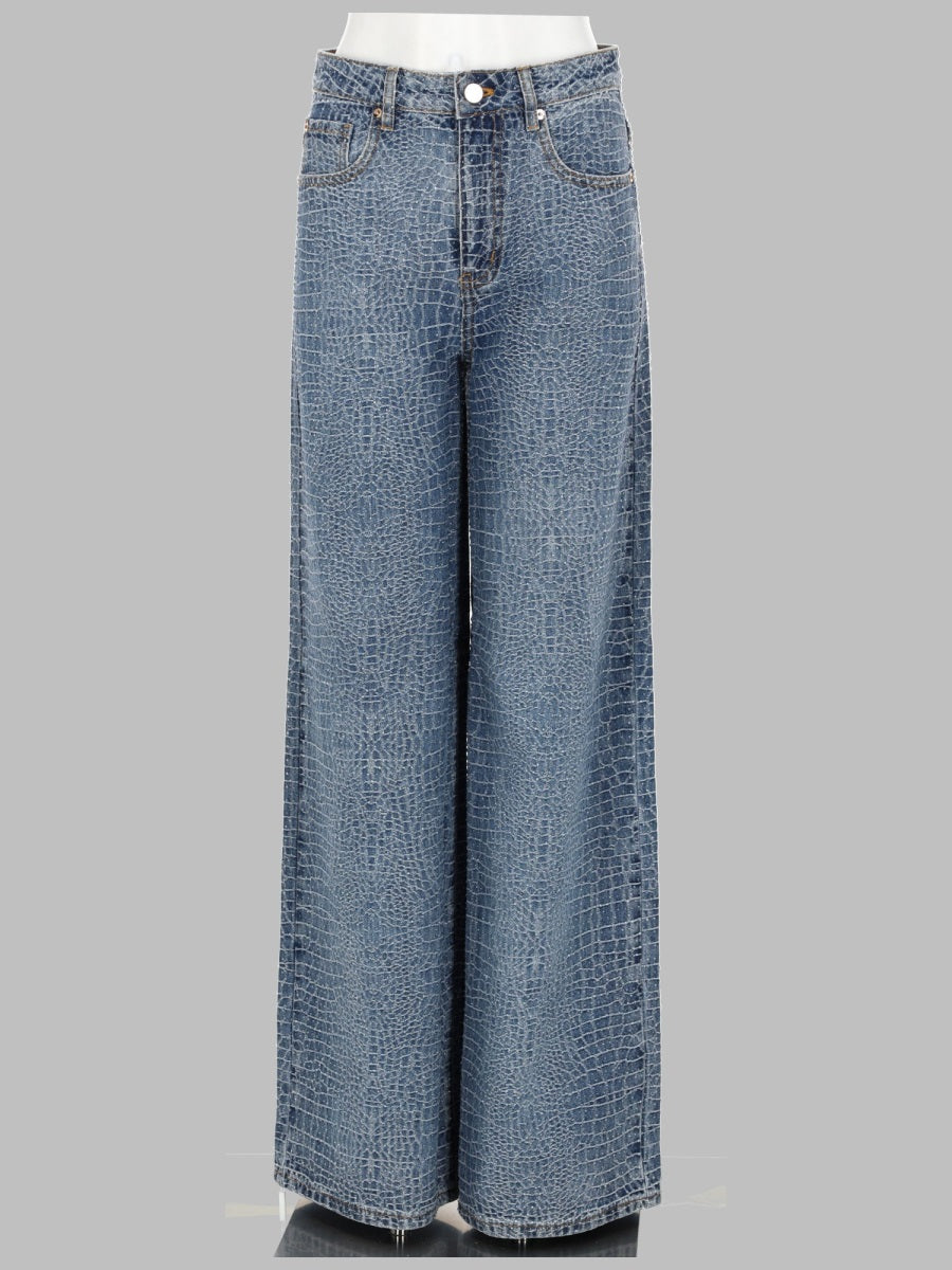Self Portrait Jeans Con Strass Effetto Coccodrillo