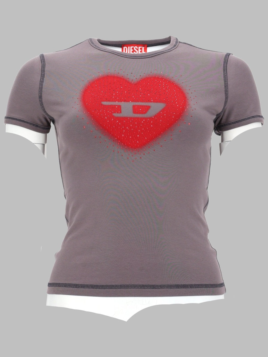 Diesel T Shirt Con Stampa A Cuore E Borchie