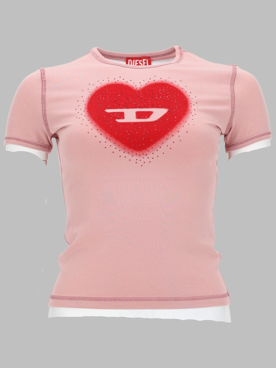 Diesel T Shirt Con Stampa A Cuore E Borchie