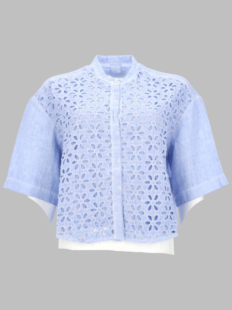 120% Lino Camicia Con Ricami