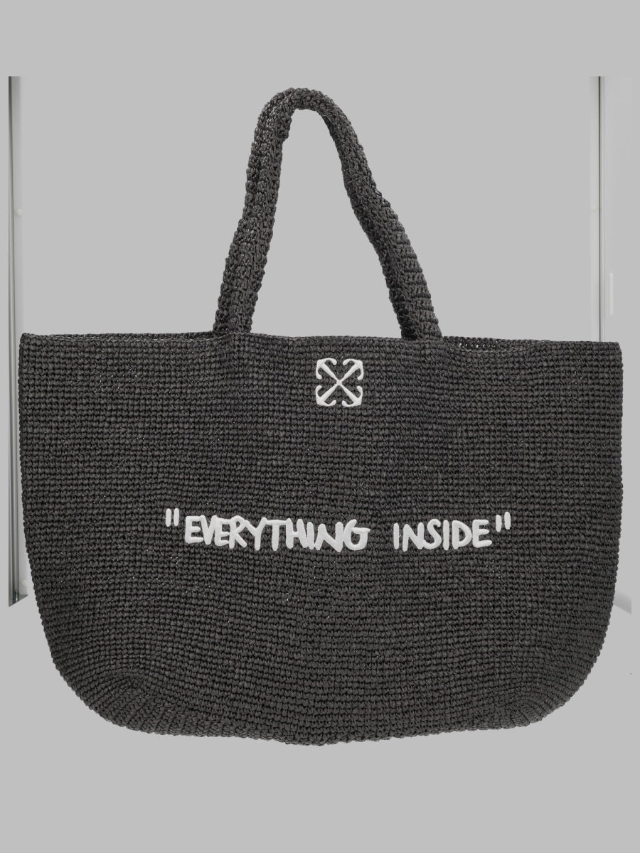Off White Borsa Tote In Rafia Con Ricamo