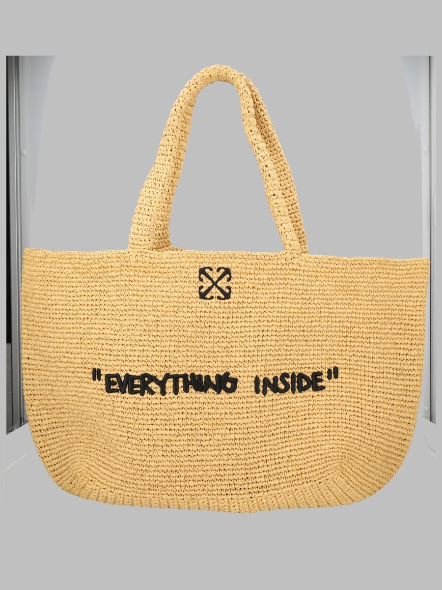 Off White Borsa Tote In Rafia Con Ricamo