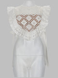 Self Portrait Croptop In Crochet Con Inserti In Pizzo