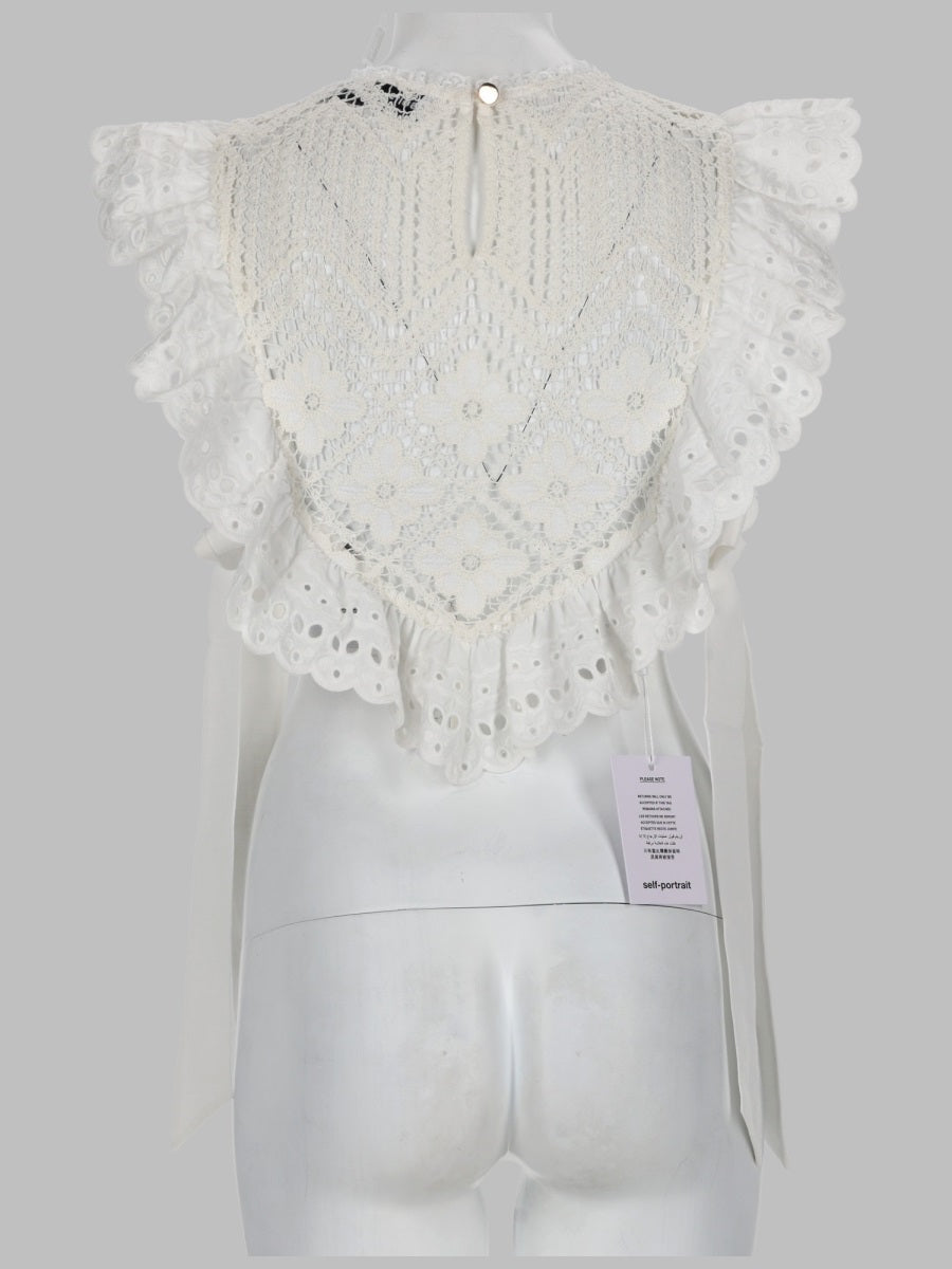 Self Portrait Croptop In Crochet Con Inserti In Pizzo