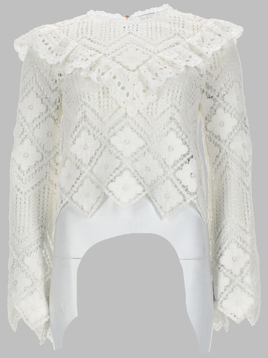 Self Portrait Top In Crochet Con Inserti In Pizzo