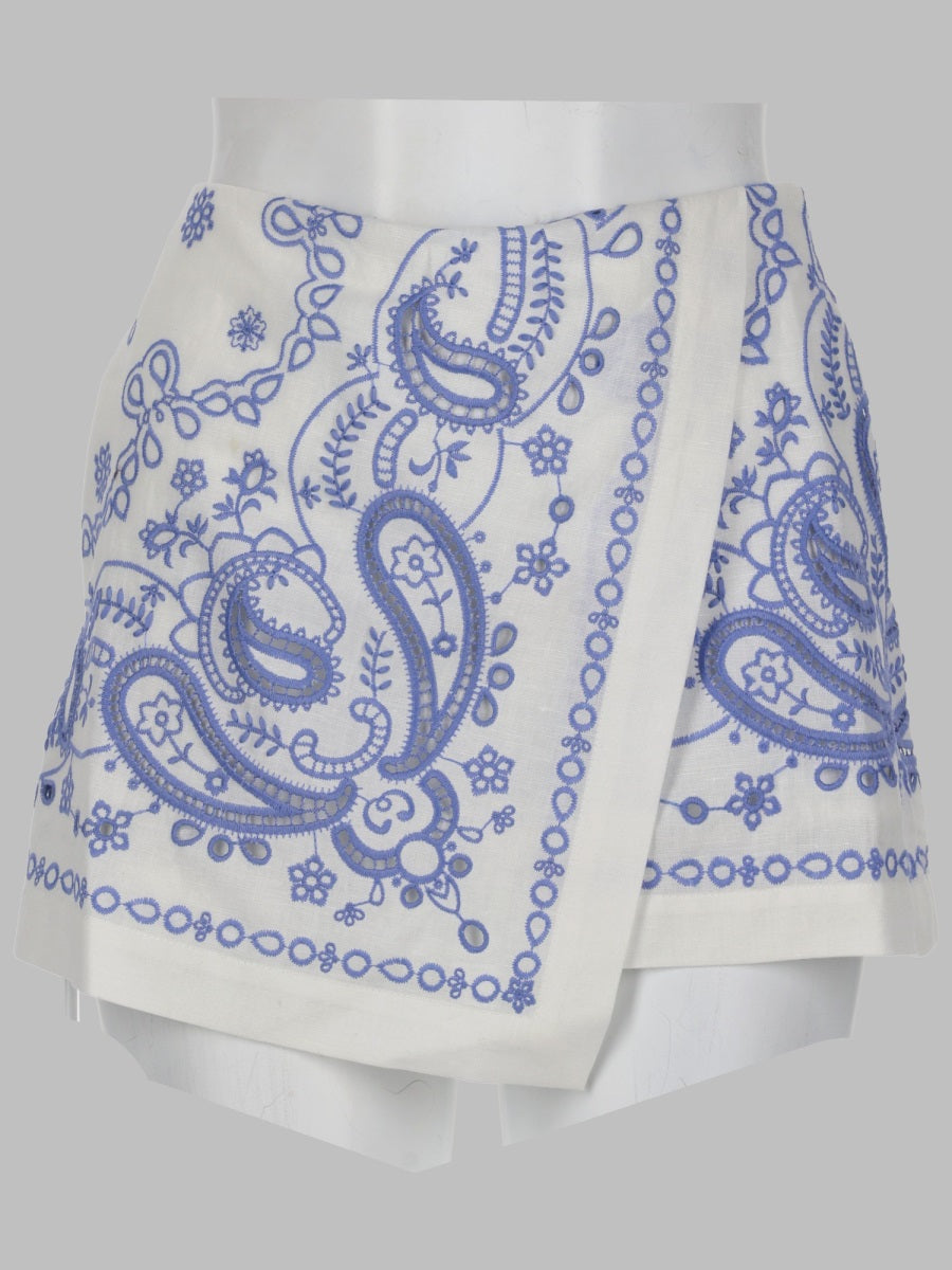 Self Portrait Skort In Lino Con Ricamo