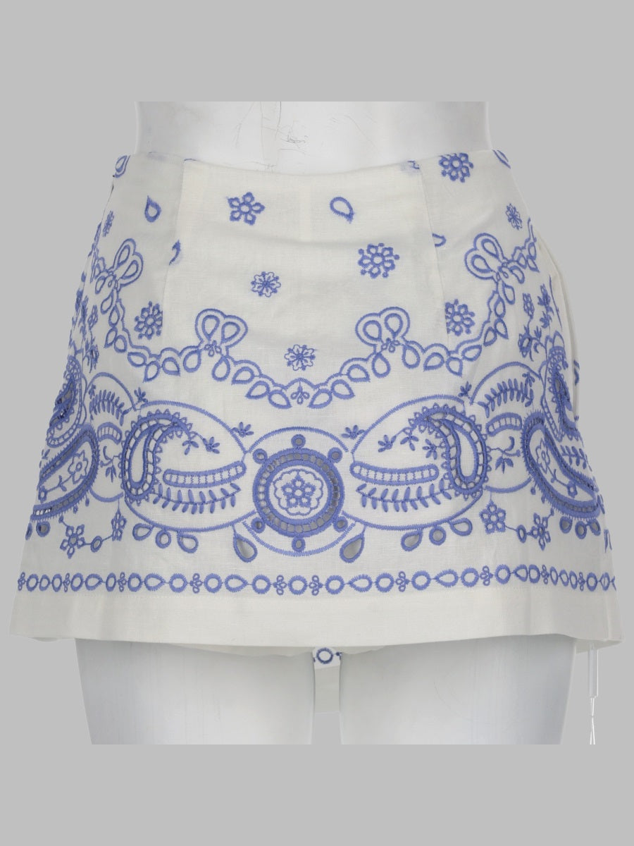 Self Portrait Skort In Lino Con Ricamo