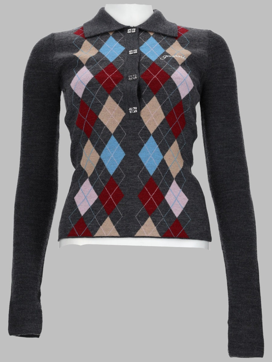Ganni Maglia Polo A Rombi