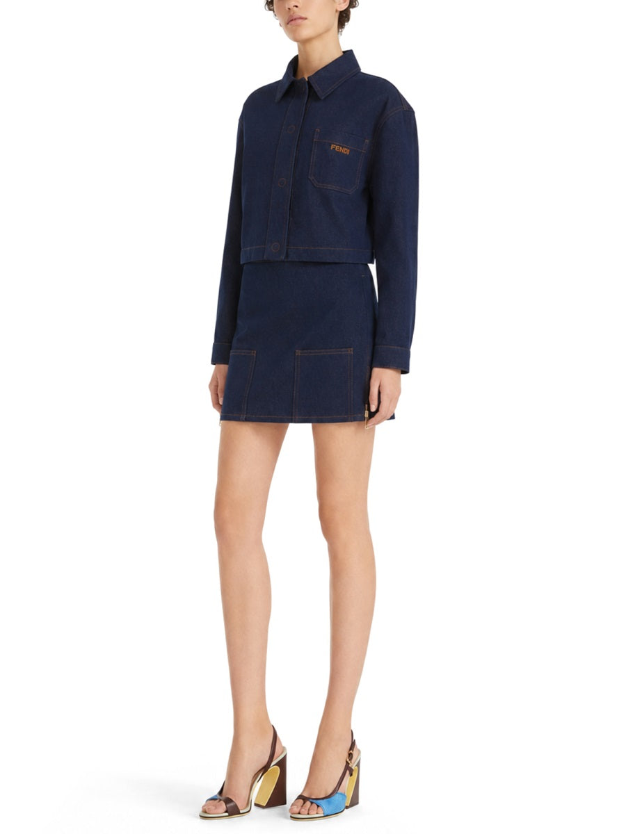 Fendi Gonna Mini In Denim Ff