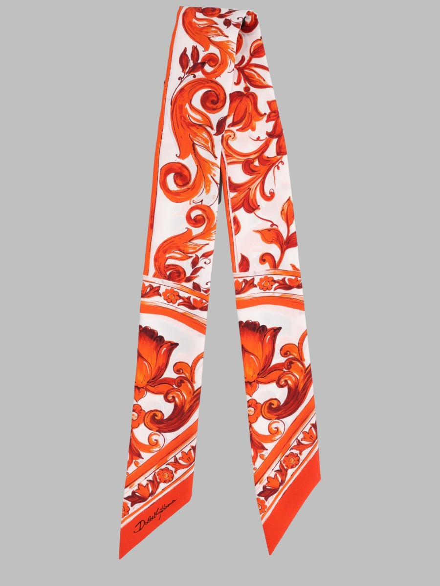 Dolce & Gabbana Foulard In Twill Di Seta Stampa Maiolica