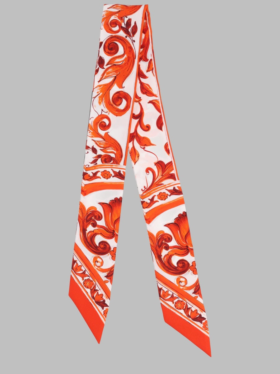 Dolce & Gabbana Foulard In Twill Di Seta Stampa Maiolica