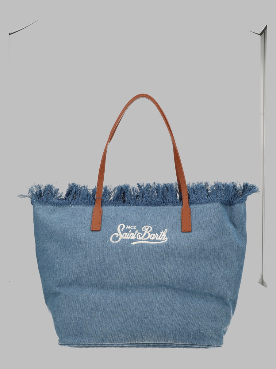 Mc2 Saint Barth Borsa "City" In Denim Con Frange