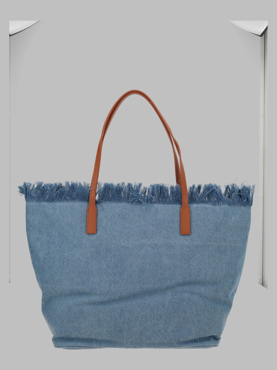 Mc2 Saint Barth Borsa "City" In Denim Con Frange