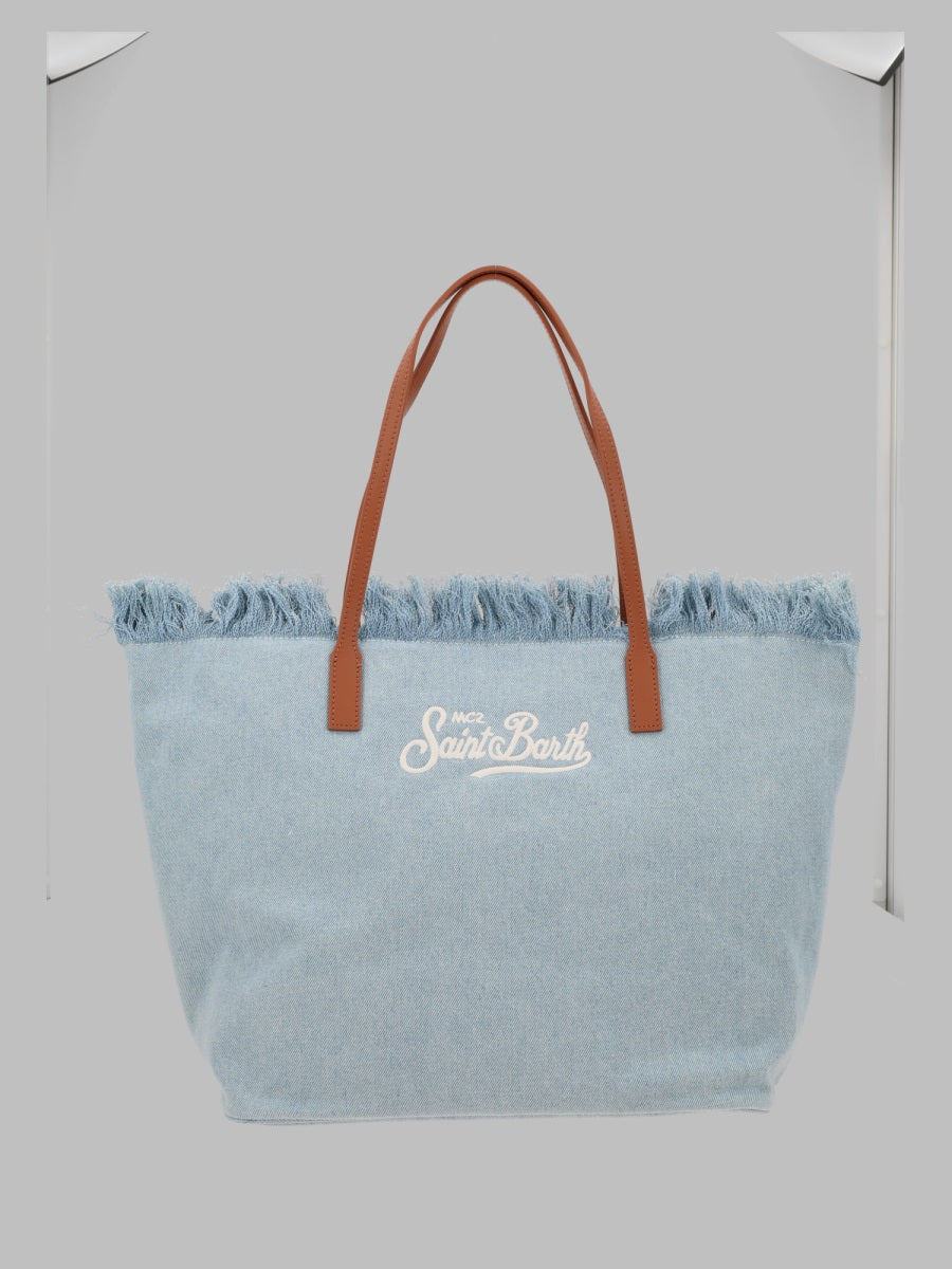 Mc2 Saint Barth Borsa "City" In Denim Con Frange