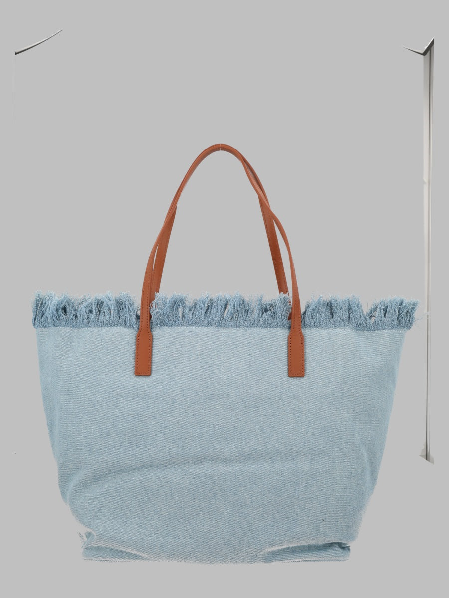 Mc2 Saint Barth Borsa "City" In Denim Con Frange