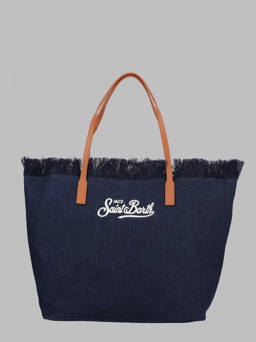 Mc2 Saint Barth Borsa "City" In Denim Con Frange
