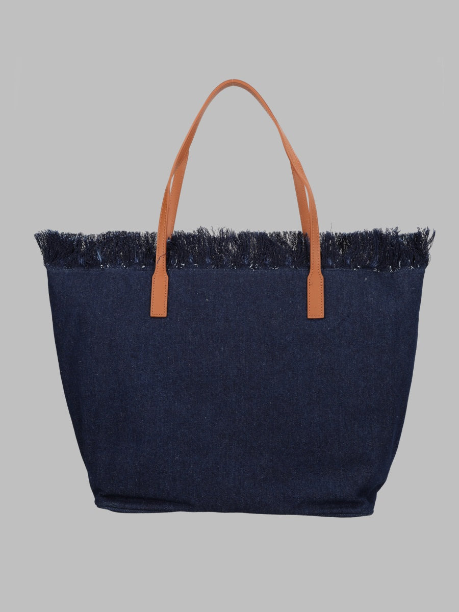 Mc2 Saint Barth Borsa "City" In Denim Con Frange